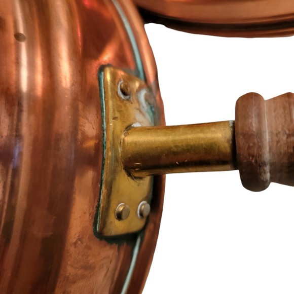 Antique Round Shape Copper Metal‎ Saute Frying Pan With Lid Size 9 x 9.5 - Picture 4 of 9